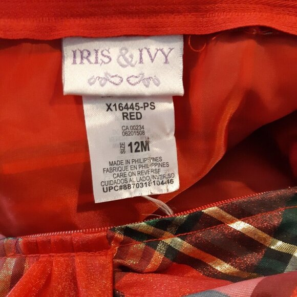 Iris and Ivy Girls 12M Red Green Black Gold Plaid Christmas Dress Shimmer Party - Picture 5 of 6